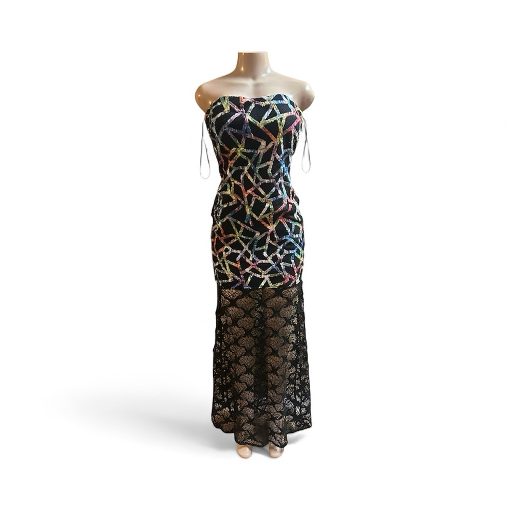 Alberto Makali Strapless Multicolor Lace Dress